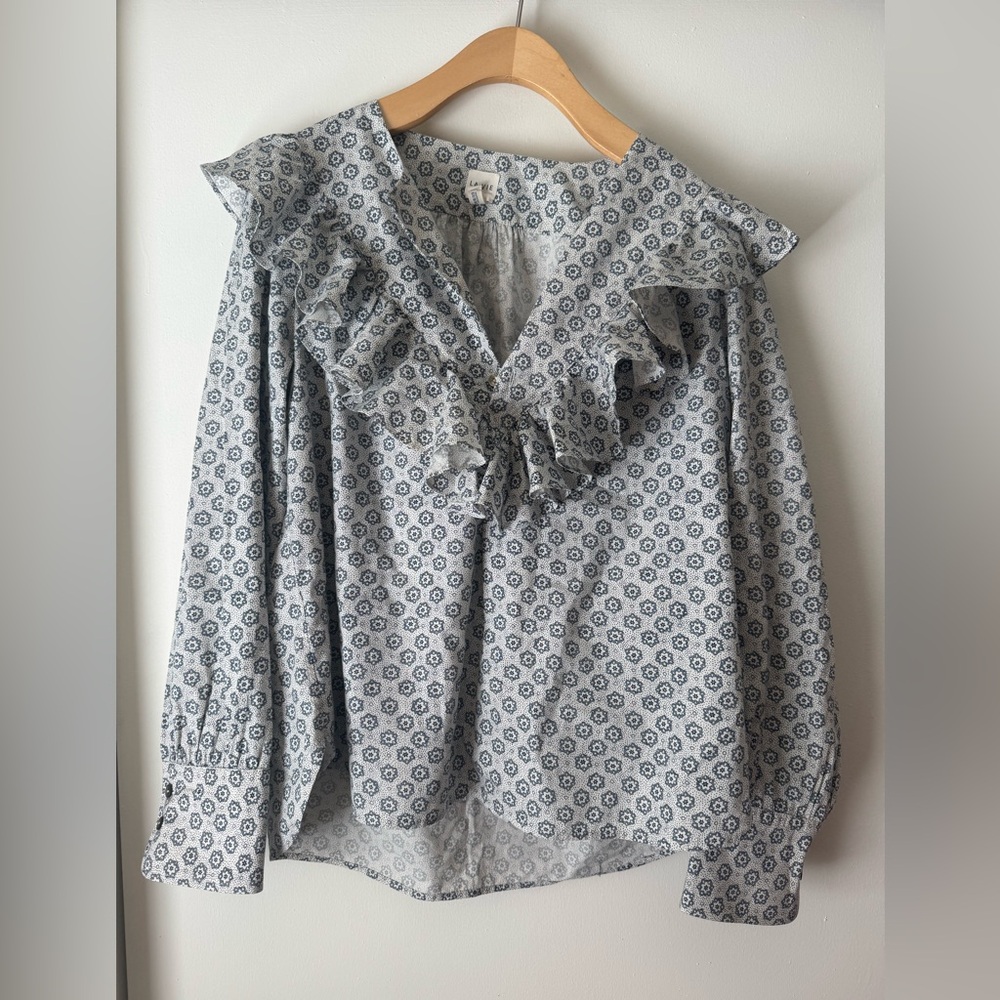 Rebecca Taylor Blue Floral Ruffle Blouse